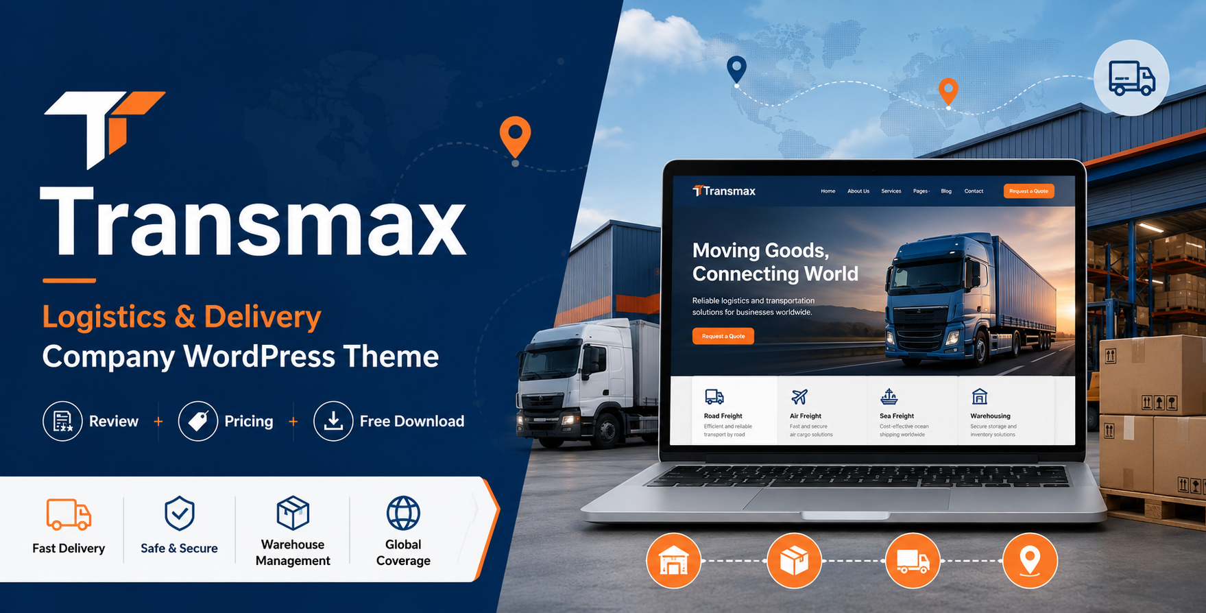 Transmax 1.0.20 Logistics & Delivery Company WordPress Theme Review + Pricing Free Download